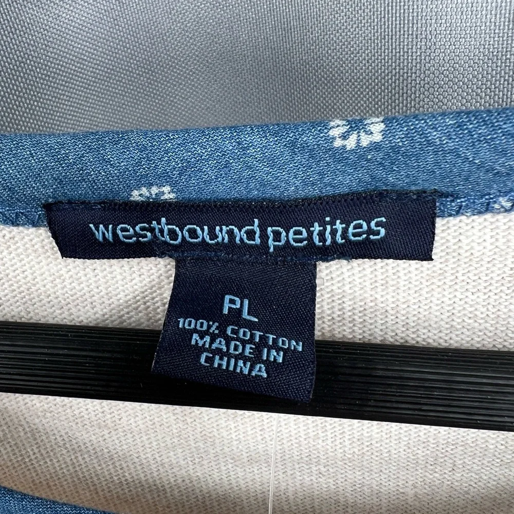 Westbound Petite Layered Look Sweater Beige Blue‎ Hem Faux Shirt PL New